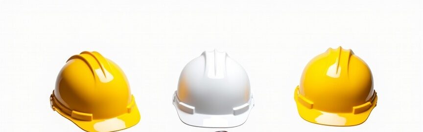 Casques de chantier de différentes couleurs en fin de vie