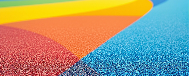 Revêtement de sol sportif coloré fabriqué à partir de semelles de chaussures de sécurité recyclées